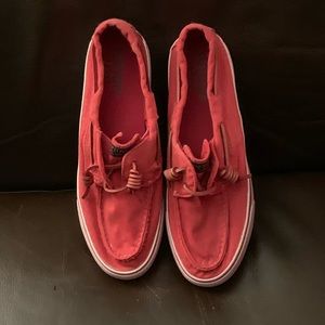 Red Sperry Top Sider slip-ons